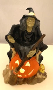 Vtg Halloween Witch Sitting On Pumpkin Night Light Ceramic 1985 handmade mold - Picture 1 of 10