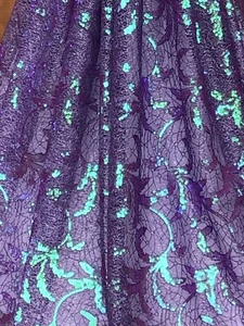 Purple Sparkly Holographic Sequined Lace For Wedding, Gala, Prom Dress. BTY - Picture 1 of 6