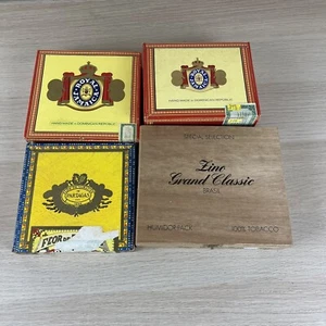 4 Empty Vintage Cigar Boxes Flor De Tabacos Partagas Royal Jamaica Lino Grand - Picture 1 of 11