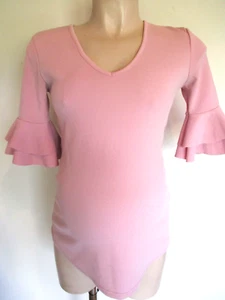 BOOHOO MATERNITY PINK TEXTURED FRILL BLOUSE T-SHIRT TOP SIZE 8 - Picture 1 of 2