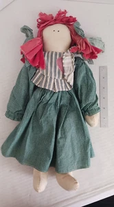 Hand Made 17" Raggedy Ann Style Stuffed Ragdoll with Green Dress FREE SHIPPING - Picture 1 of 2