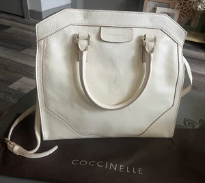 Coccinelle Ivory Pebbled Leather Satchel Handbag - Picture 1 of 10