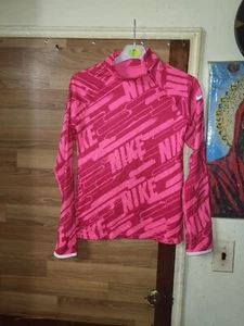 Nike Pro Pink 1/4 Side Neck Zip Long Sleeve Shirt Girls Size Large Fleece - Picture 1 of 11