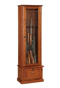 8 Gun Fully Locking Storage Cabinet Rifle Storage Wood Brown Finish - Picture 1 of 4