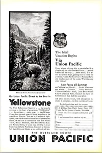 Anuncio impreso Union Pacific 1930 decoración de arte de pared efímero vintage Yellowstone - Imagen 1 de 1
