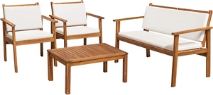 4-Piece Wooden Patio Sofa Set & Table,Cushioned Furniture for Balcony & Backyard - Picture 1 of 7