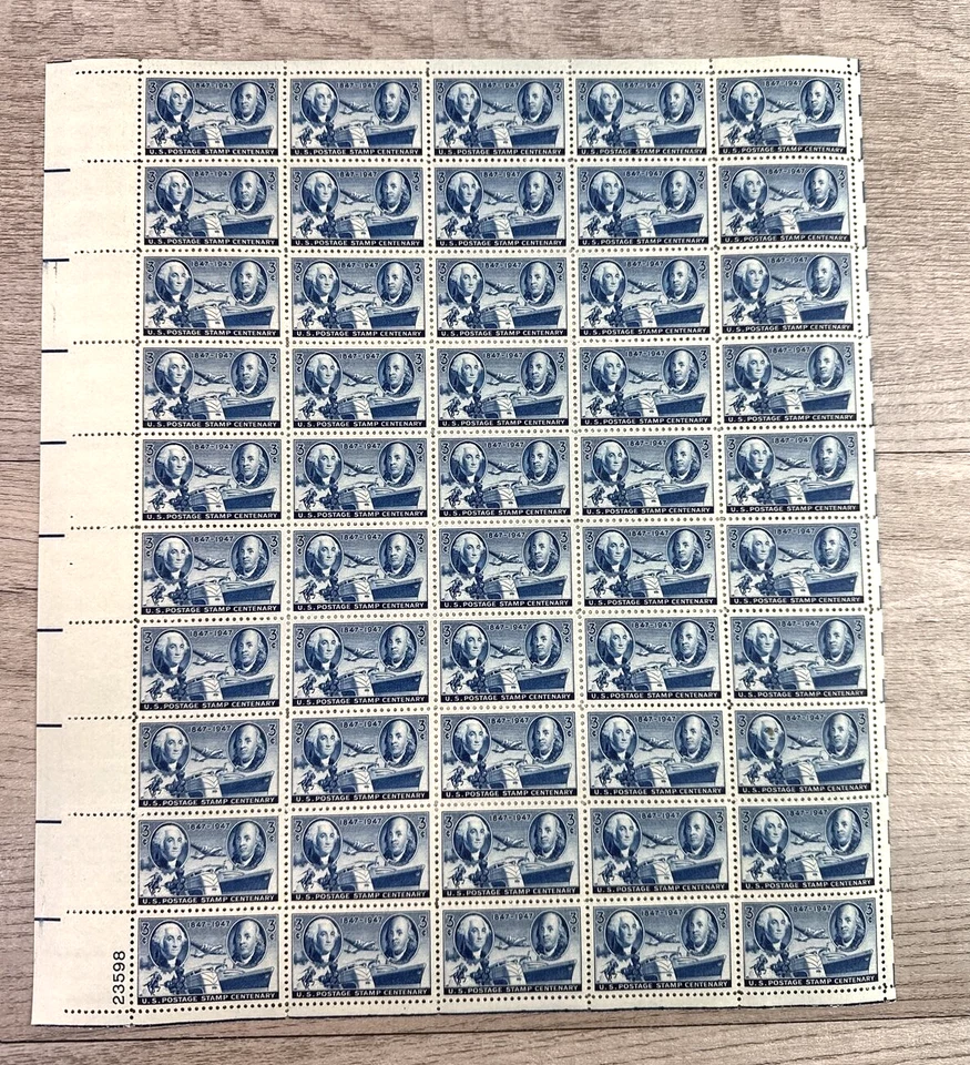 #947 US Stamp - 1947 Postage Stamp Centenary - 50 Stamp Sheet  23598 - Image 1 of 4