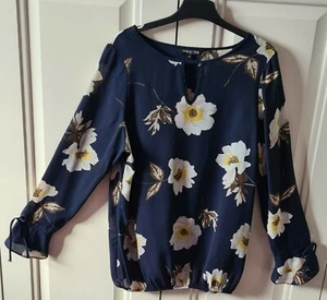 Debenhams Collection Top, 8, Navy/Lemon/Grey floral, scoop neck, long sleeves - Picture 1 of 3