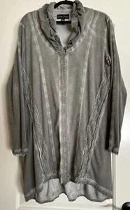 Gretty Zueger Button Down Tunika Jacke Top grau Boho bestickt Lagenlook XL - Bild 1 von 9