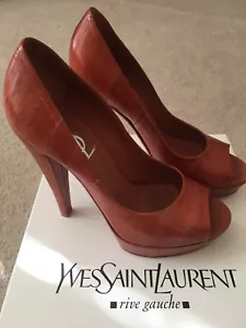 YVES SAINT LAURENT YSL Sienna Carolina Eel Skin Peep toe High Heel Pump Shoe 7 - Picture 1 of 7