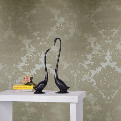 Tan khaki beige cream Sculptured Surfaces textured victorian damask Wallpaper 3D - Image 1 of 4