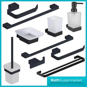 Matt Black Wall Mounted Bathroom Accessories - Modern 10 Piece Choice - UK Stock - Picture 1 of 29