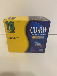 New 10 Pack Sony CD-RW650 Rewritable CDs 650 MB Multi Speed 1X 2X 4X See Pics - Picture 1 of 3