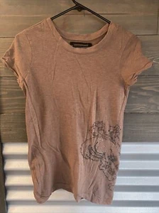 Ezra Fitch Y2K Short Sleeve Tan Brown Distressed T Shirt Beaded Med Cotton - Picture 1 of 4