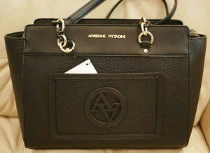 NEW WT WOMEN'S BLACK PEBBLE LEATHER ADRIENNE VITTADINI HANDBAG PURSE $190 - Picture 1 of 12