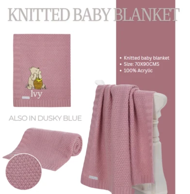 Baby Girls Knitted Blanket winnie the pooh Toddler Pram Cot Stroller Blanket - Image 1 of 3