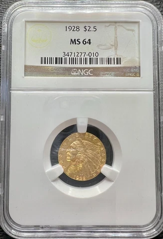 1928 $2.5 Gold Indian Head Quarter Eagle NGC MS64 Cover