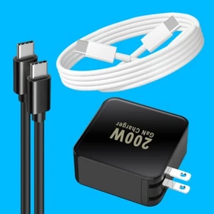 5-Port GaN 200W PD QC 3.0 USB Travel Home Charger 100W/5A Type C to Type C Cable - Picture 1 of 1