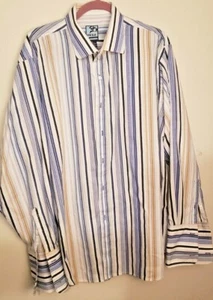 Raw Blue Nu Realms Mens Blue White Stripe Button Up Dress Shirt sz XL  20-11 - Picture 1 of 6