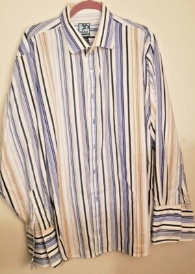 Raw Blue Nu Realms Mens Blue White Stripe Button Up Dress Shirt sz XL  20-11 - Image 1 of 4