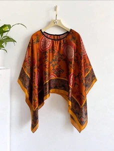 Classy Fine Quality Silk Kaftan /Kimono /Tunic Poncho Womens Free Size - Picture 1 of 6
