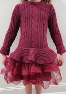Abito Bonnie Jean bambina maglia cavo maglione tulle bordeaux taglia 6 - Foto 1 di 7