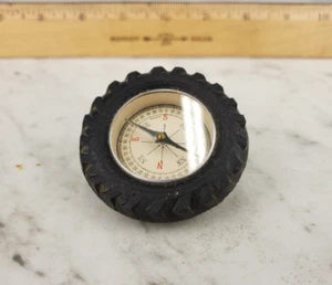 Vintage 1960s Pocket Tin Compass Tractor Tire Surround JAPAN Works - Picture 1 of 7