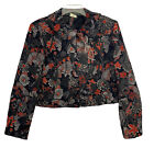 VTG Tapestry Floral Cardigan Blazer Sweater Red Black Boho Size 14 Womens Benard