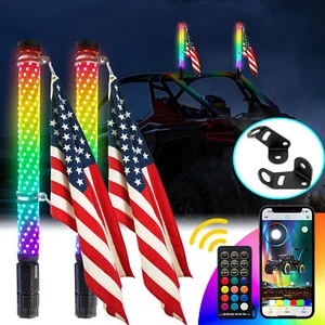 WSAYS Pair 2FT Fat RGB LED Spiral Whip Light Mount Kit For Polaris RZR PRO R/R 4 - Bild 1 von 14