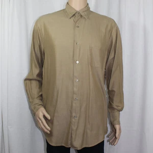 Tasso Elba Mens Large Tan Long Sleeve Button Front Dress Shirt Egyptian Cotton - Picture 1 of 7