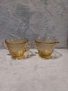 Federal Glass Cream and Sugar Set, Depression Glass, Madrid Pattern Yellow - Picture 1 of 4