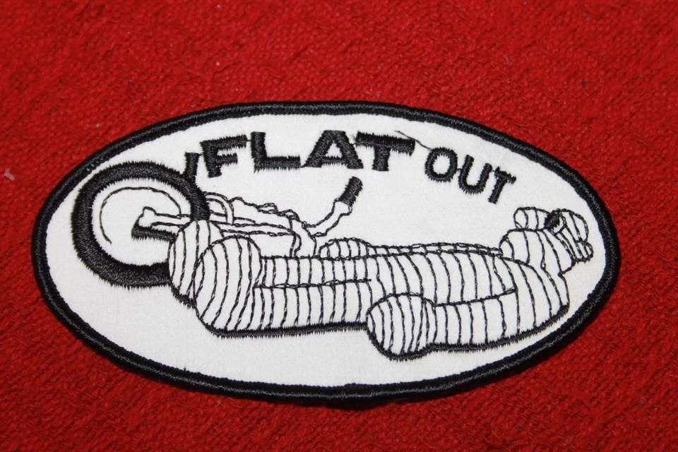 NOS Original Vintage 70s Flat Out Motorcycle Biker Racing Novelty Patch - Image 1 of 1