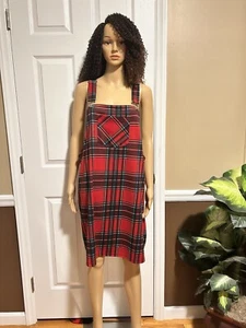 Jolie & Joy Red Plaid Overall Jumper w/frt pckt & Adjustable Straps ~ Size 1X - Picture 1 of 7