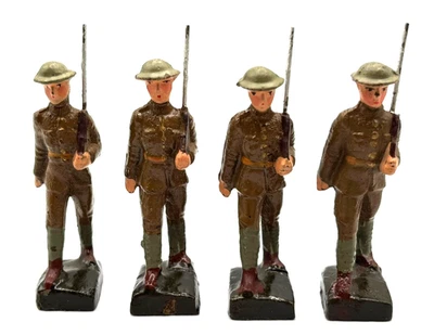 Lineol 6.5 Infantry set 4 pieces at slope. Pre-WWII figures. FIRST of five sets. - Image 1 of 4