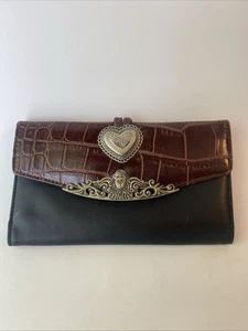 Portafoglio donna vintage Brighton pelle nero marrone pelle intrecciata cuore 2 toni - Foto 1 di 14