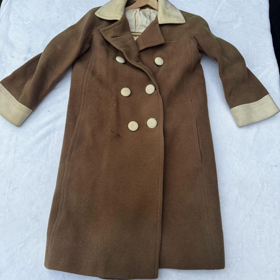 Casaco feminino vintage Robert Knox Laird-Knox lã grande peito duplo anos 60 União - Imagem 1 de 4