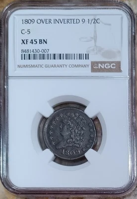 1809 / 6 "over 6" Classic Half Cent, NGC XF-45, an achievable variety - Image 1 of 4