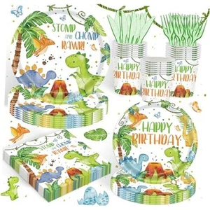 120PCS Party Supplies for Boys Girls 1st Kids First Birthday Party Dinosaur - Picture 1 of 6