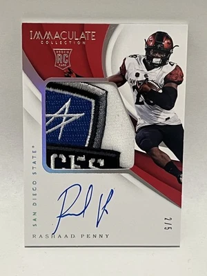 2018 Immaculate Rashaad Penny RPA Auto Patch Player Worn San Diego State /5 - Image 1 of 4