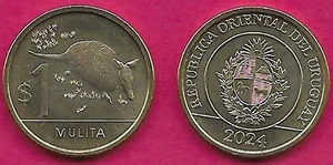 URUGUAY 1 PESO URUGUAYO 2024 UNC MULITA,ARMADILLO,ARMS IN CIRCLE,DATE BELOWCOAT - Picture 1 of 1