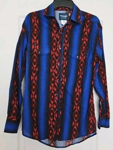 Camicia VINTAGE Wrangler Uomo Taglia M Western Pearl Snap Aztec Cowboy NB650 - Foto 1 di 9