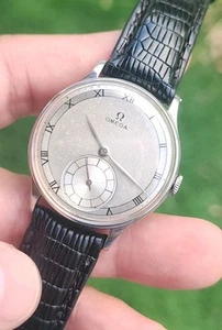 RARE 1943 Omega Calatrava Ref 2317 Cal 30T2 Roman Sector Dial Men's 35mm Watch - Picture 1 of 24