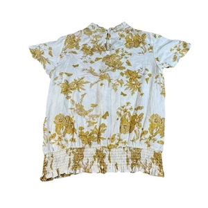 Rose + Oliv Top Damen Größe L Weiß Gold Blumen Flatterärmel Bluse Rüschen - Bild 1 von 3