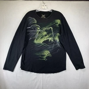 VTG Faded Glory Shirt Mens L Black Grim Reaper Faded MMA Biker Y2k Thermal - Picture 1 of 15
