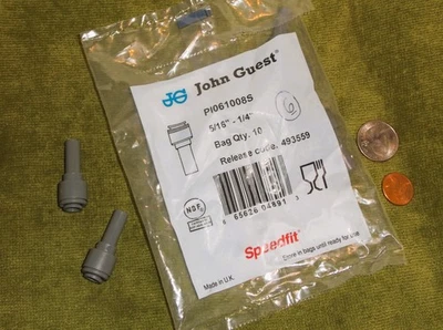 QTY. 6 John Guest Polypropylene Push-In Reducer Adapter 5/16 - 1/4 P1061208S - Image 1 of 4
