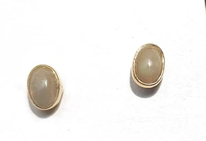 SCHMUCK-STCK Ohrringe Mondstein SILBER CABOCHON Stecker oval vergoldet - Bild 1 von 3