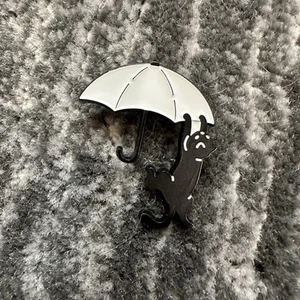 Enamel Pin Cat Black Kitten White Umbrella Funny Brooch Cat Lady Gift Backpack - Picture 1 of 3