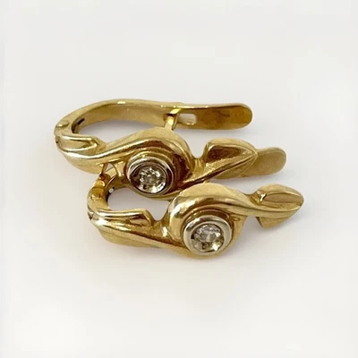 Mid-Century Modern 18K Gold Clip-On Earrings, Organic Bezel Design, 750 Mark Vtg - Image 1 of 4