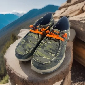 Ariat Men's Hilo Moss Green/orange Strings Camo Canvas Slip On Casual Size 8EE - Picture 1 of 10