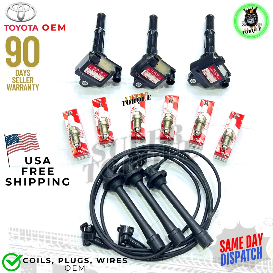 OEM Ignition Coil & Spark Plug & Wire Set of 3 for Toyota TACOMA TUNDRA 3.4L V6 - Image 1 of 4